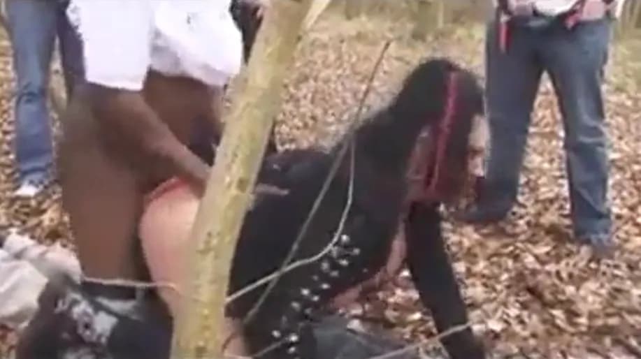 A magnificent whore fucks in the forest in turn and end on the face