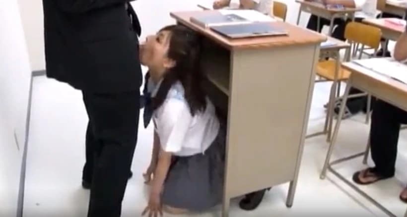Japanese schoolgirl sucks the teacher during the lesson