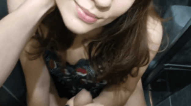 He gets a sloppy blowjob from a wild mature woman in a nightclub restroom